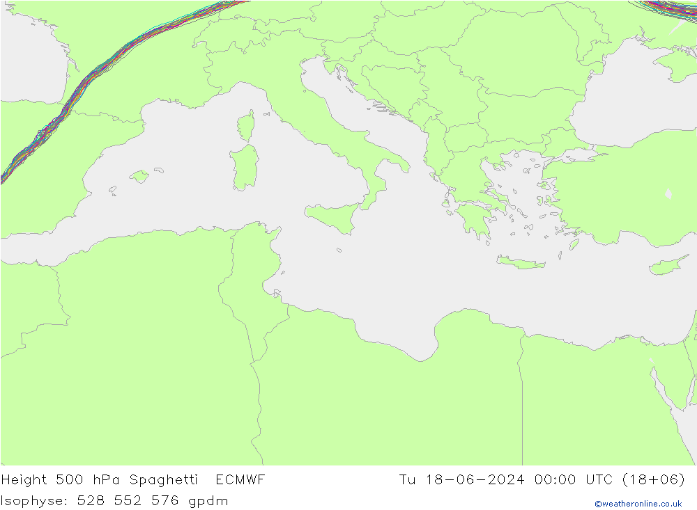 Height 500 hPa Spaghetti ECMWF  18.06.2024 00 UTC