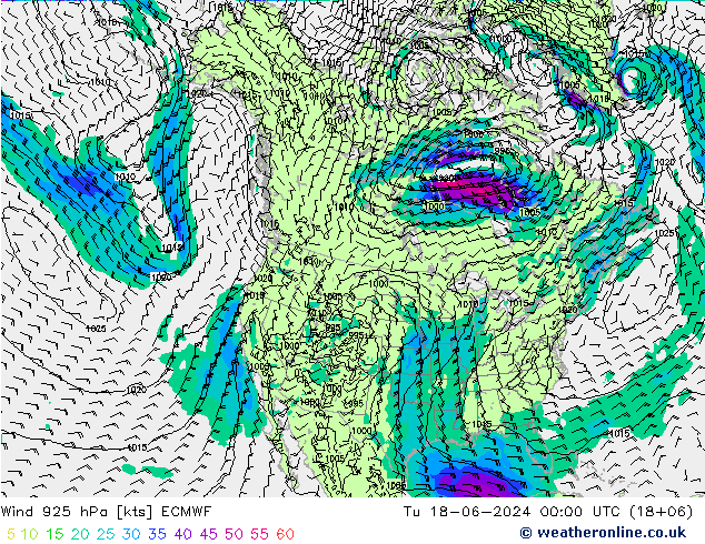 Wind 925 hPa ECMWF Di 18.06.2024 00 UTC