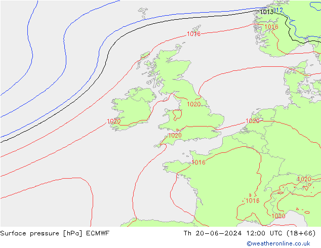 Surface pressure ECMWF Th 20.06.2024 12 UTC