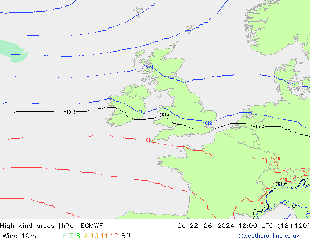 High wind areas ECMWF So 22.06.2024 18 UTC