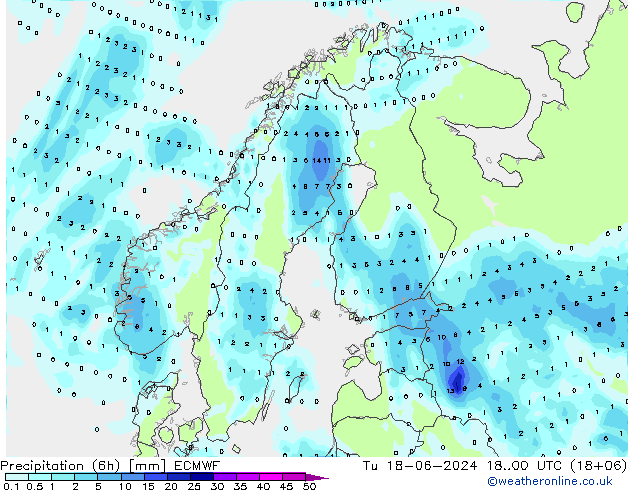 Yağış (6h) ECMWF Sa 18.06.2024 00 UTC