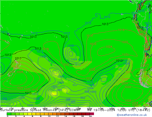 Yer basıncı Spread ECMWF Çar 19.06.2024 12 UTC