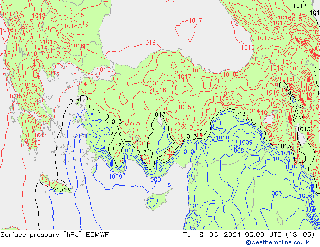 Atmosférický tlak ECMWF Út 18.06.2024 00 UTC