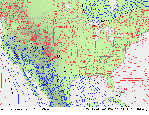 Presión superficial ECMWF mié 19.06.2024 12 UTC