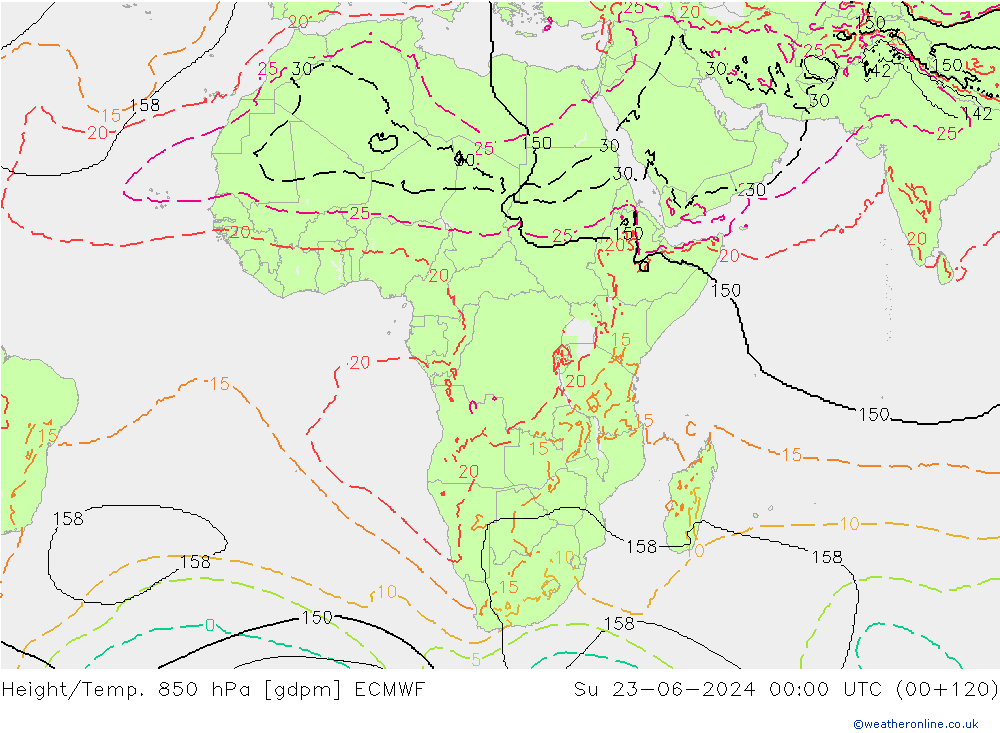 Yükseklik/Sıc. 850 hPa ECMWF Paz 23.06.2024 00 UTC
