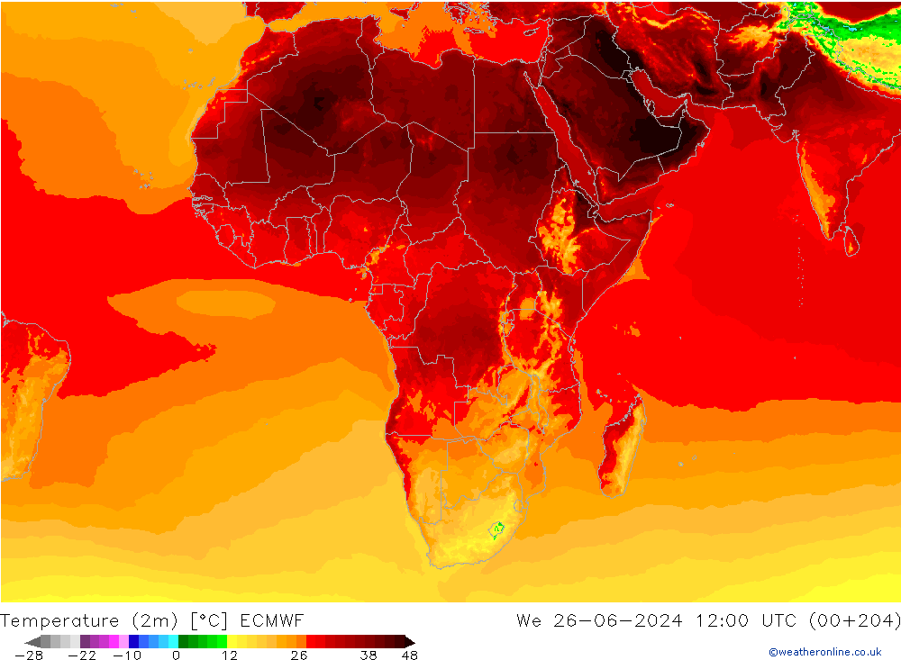 карта температуры ECMWF ср 26.06.2024 12 UTC