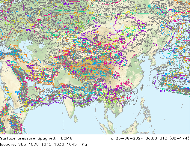 Bodendruck Spaghetti ECMWF Di 25.06.2024 06 UTC