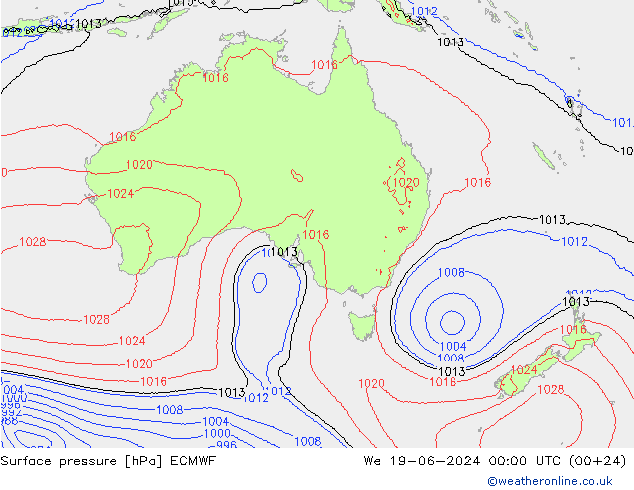 Pressione al suolo ECMWF mer 19.06.2024 00 UTC
