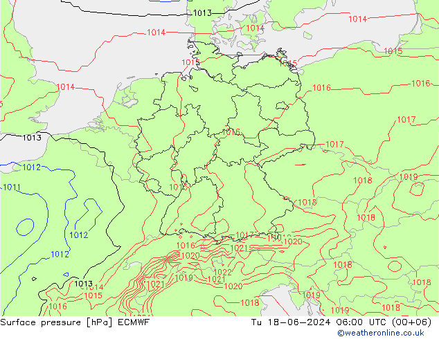 Bodendruck ECMWF Di 18.06.2024 06 UTC