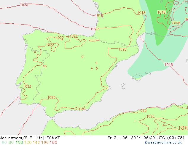 Corriente en chorro ECMWF vie 21.06.2024 06 UTC