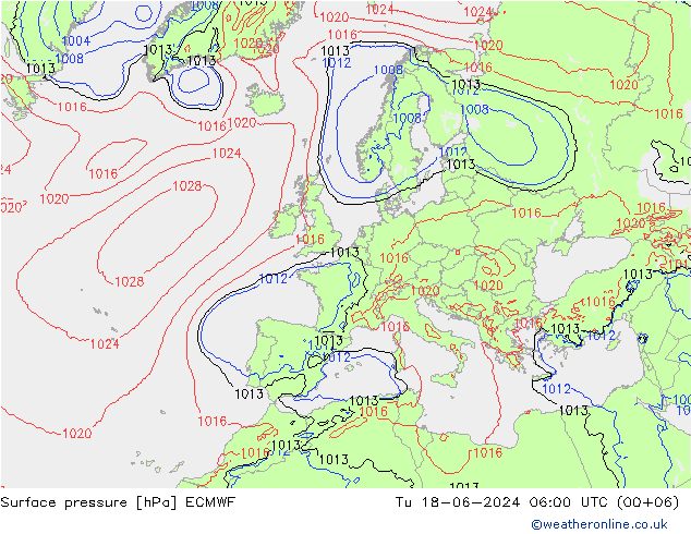 Atmosférický tlak ECMWF Út 18.06.2024 06 UTC