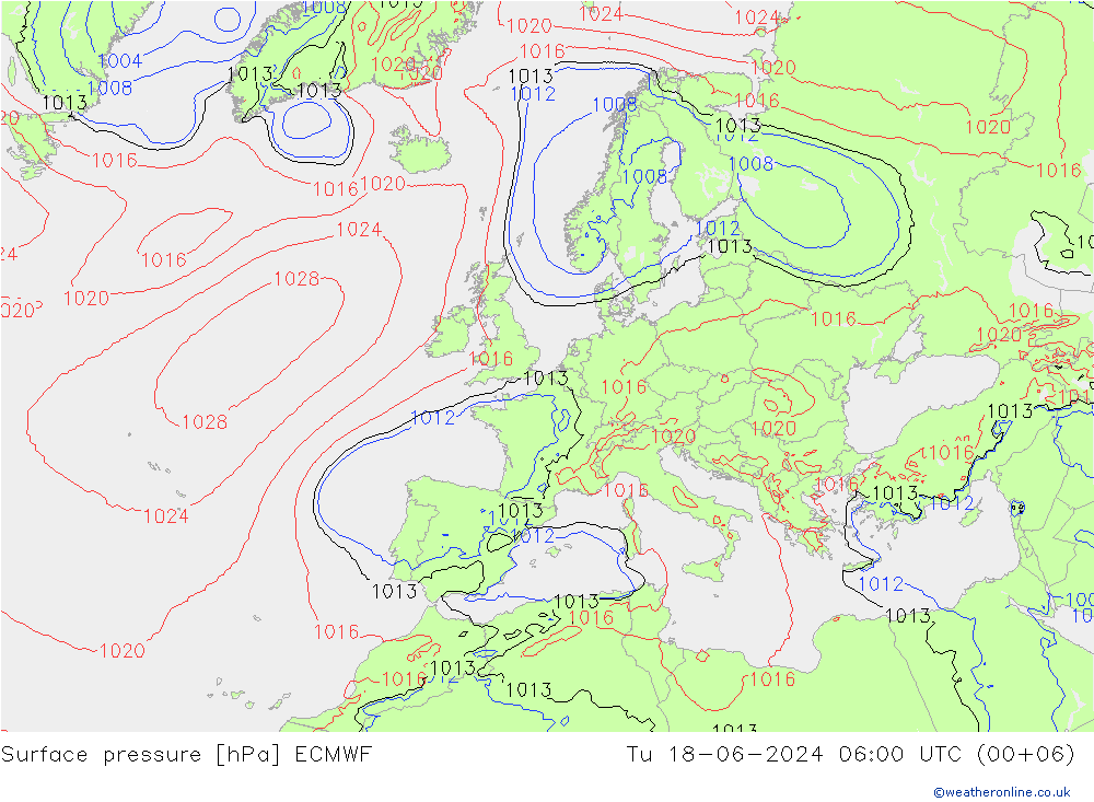 Bodendruck ECMWF Di 18.06.2024 06 UTC