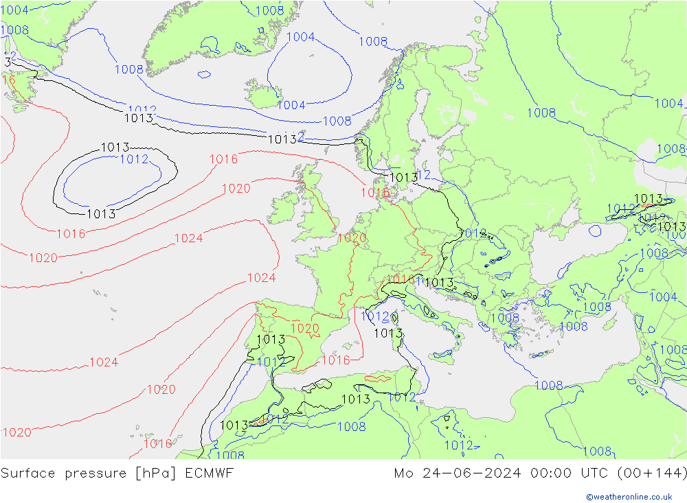 Luchtdruk (Grond) ECMWF ma 24.06.2024 00 UTC