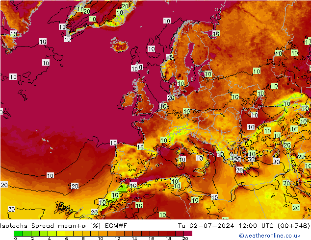 Isotachen Spread ECMWF di 02.07.2024 12 UTC