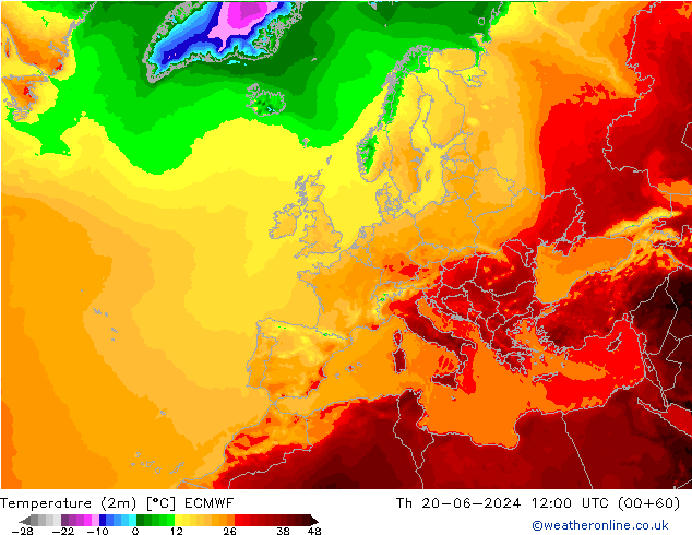 Sıcaklık Haritası (2m) ECMWF Per 20.06.2024 12 UTC