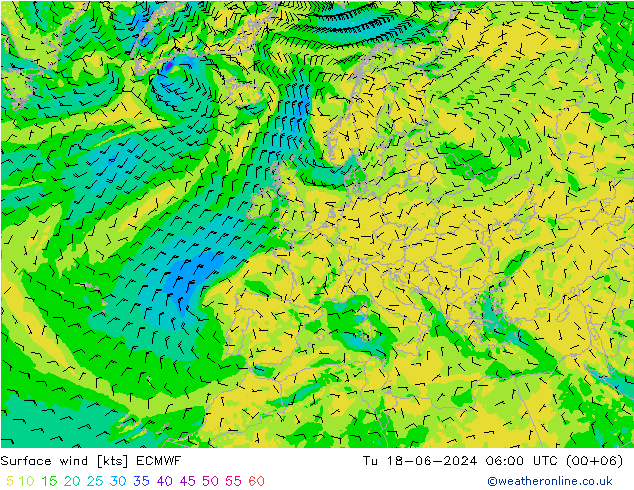 风 10 米 ECMWF 星期二 18.06.2024 06 UTC