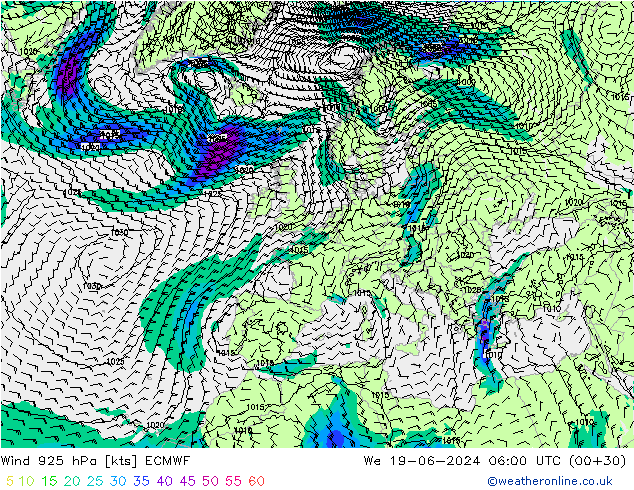 Wind 925 hPa ECMWF Mi 19.06.2024 06 UTC