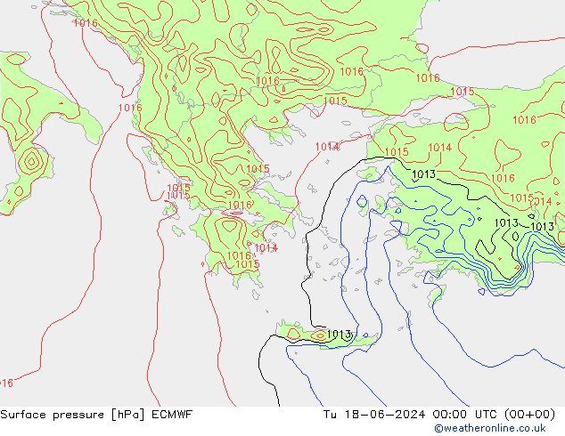 Surface pressure ECMWF Tu 18.06.2024 00 UTC