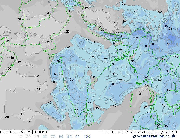 RH 700 hPa ECMWF Tu 18.06.2024 06 UTC