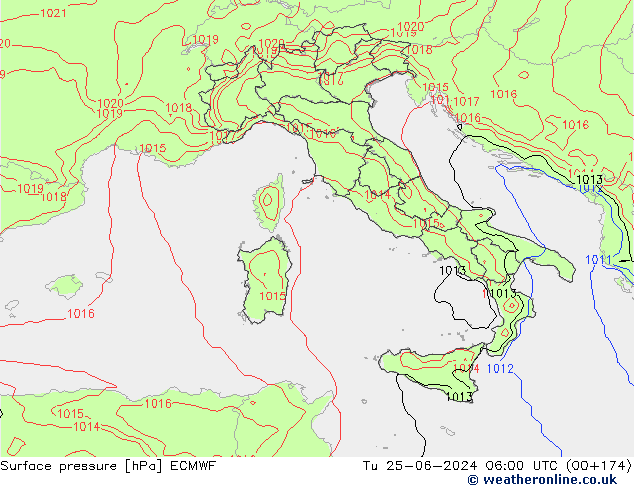 Atmosférický tlak ECMWF Út 25.06.2024 06 UTC