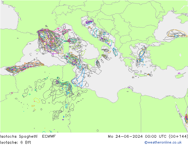 Isotaca Spaghetti ECMWF lun 24.06.2024 00 UTC