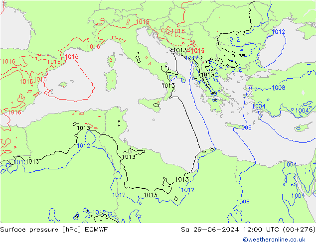 Surface pressure ECMWF Sa 29.06.2024 12 UTC