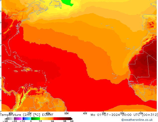 Temperature (2m) ECMWF Mo 01.07.2024 00 UTC