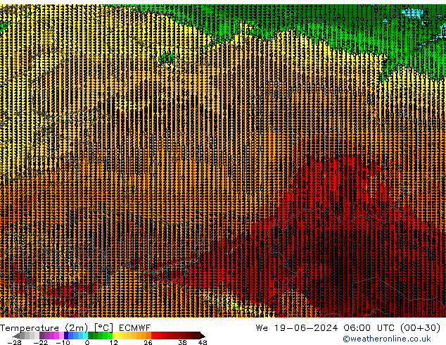 Temperature (2m) ECMWF We 19.06.2024 06 UTC