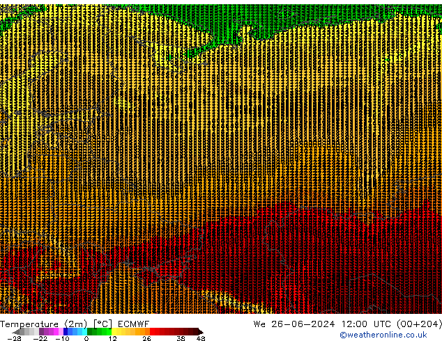 Sıcaklık Haritası (2m) ECMWF Çar 26.06.2024 12 UTC