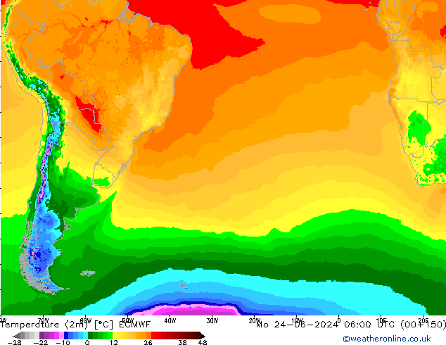 température (2m) ECMWF lun 24.06.2024 06 UTC