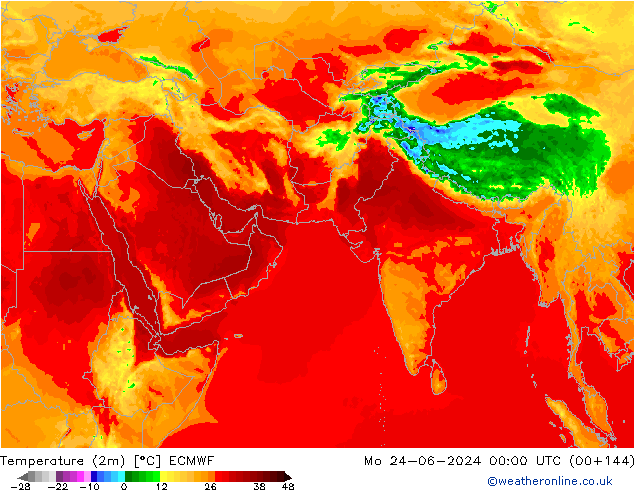 Temperature (2m) ECMWF Po 24.06.2024 00 UTC