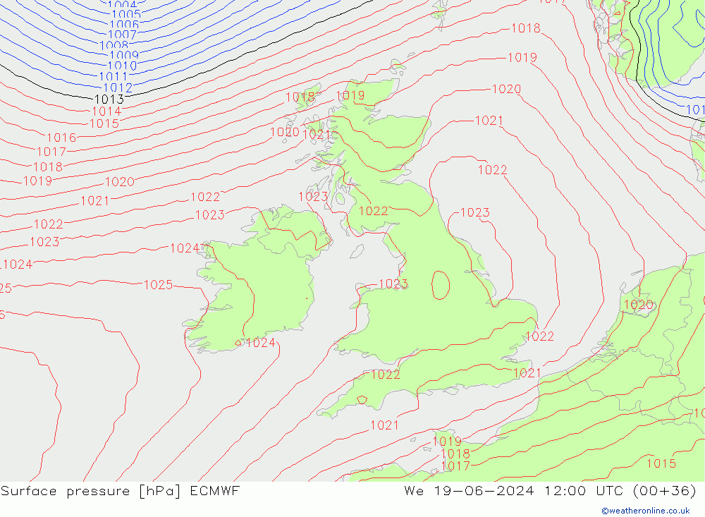 Luchtdruk (Grond) ECMWF wo 19.06.2024 12 UTC