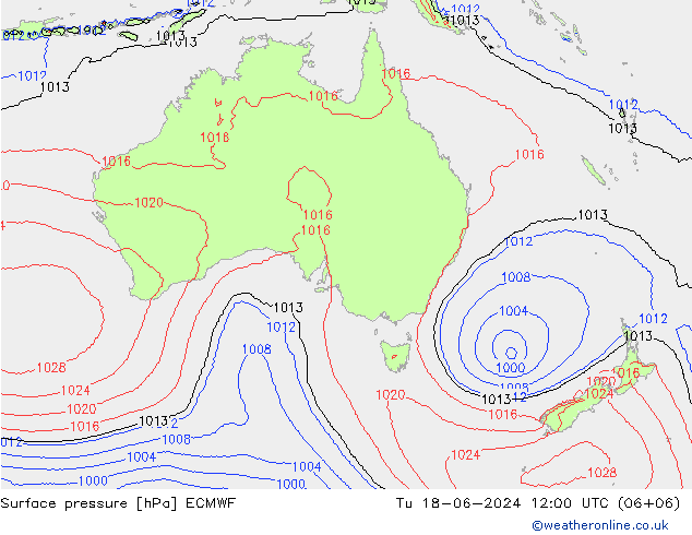 Surface pressure ECMWF Tu 18.06.2024 12 UTC