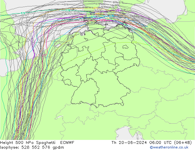 Height 500 hPa Spaghetti ECMWF Th 20.06.2024 06 UTC