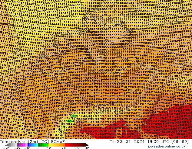 Temperature (2m) ECMWF Th 20.06.2024 18 UTC