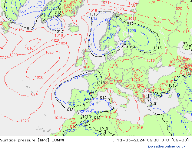 Surface pressure ECMWF Tu 18.06.2024 06 UTC