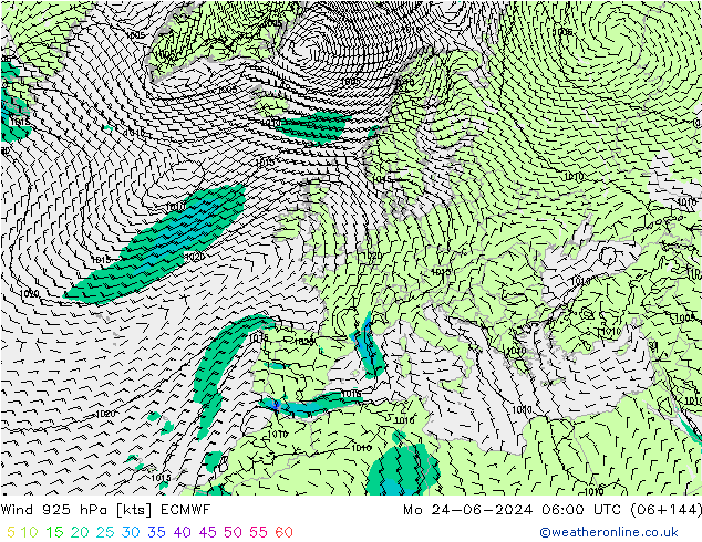 Wind 925 hPa ECMWF Mo 24.06.2024 06 UTC