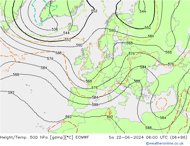 Hoogte/Temp. 500 hPa ECMWF za 22.06.2024 06 UTC