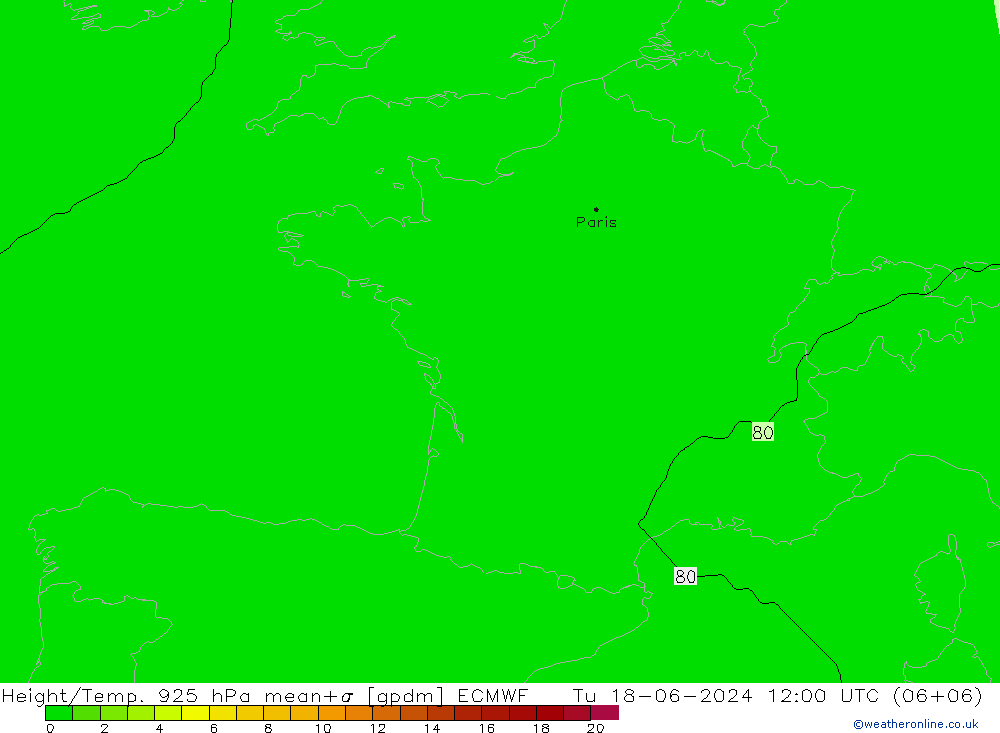 Hoogte/Temp. 925 hPa ECMWF di 18.06.2024 12 UTC