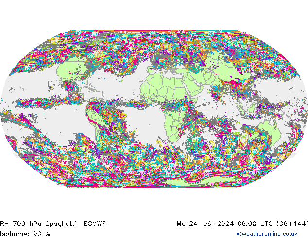 Humedad rel. 700hPa Spaghetti ECMWF lun 24.06.2024 06 UTC