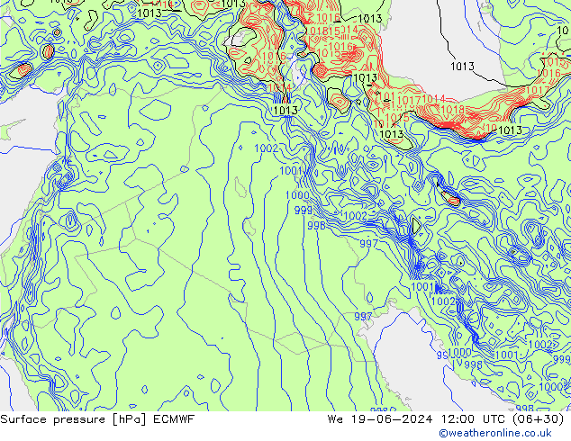 Presión superficial ECMWF mié 19.06.2024 12 UTC