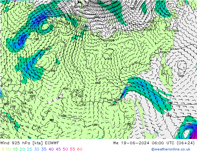 Wind 925 hPa ECMWF St 19.06.2024 06 UTC