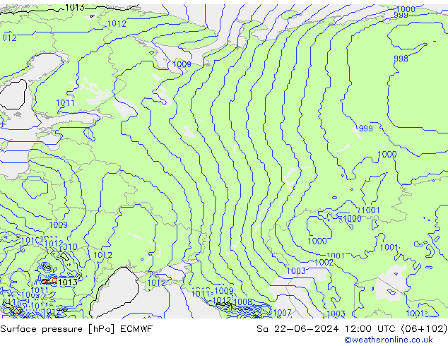 Surface pressure ECMWF Sa 22.06.2024 12 UTC