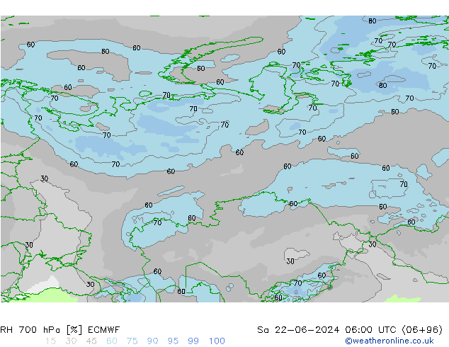 RH 700 hPa ECMWF  22.06.2024 06 UTC