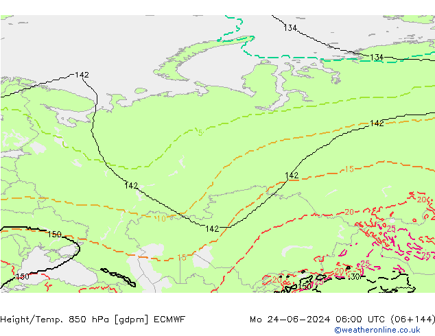 Yükseklik/Sıc. 850 hPa ECMWF Pzt 24.06.2024 06 UTC