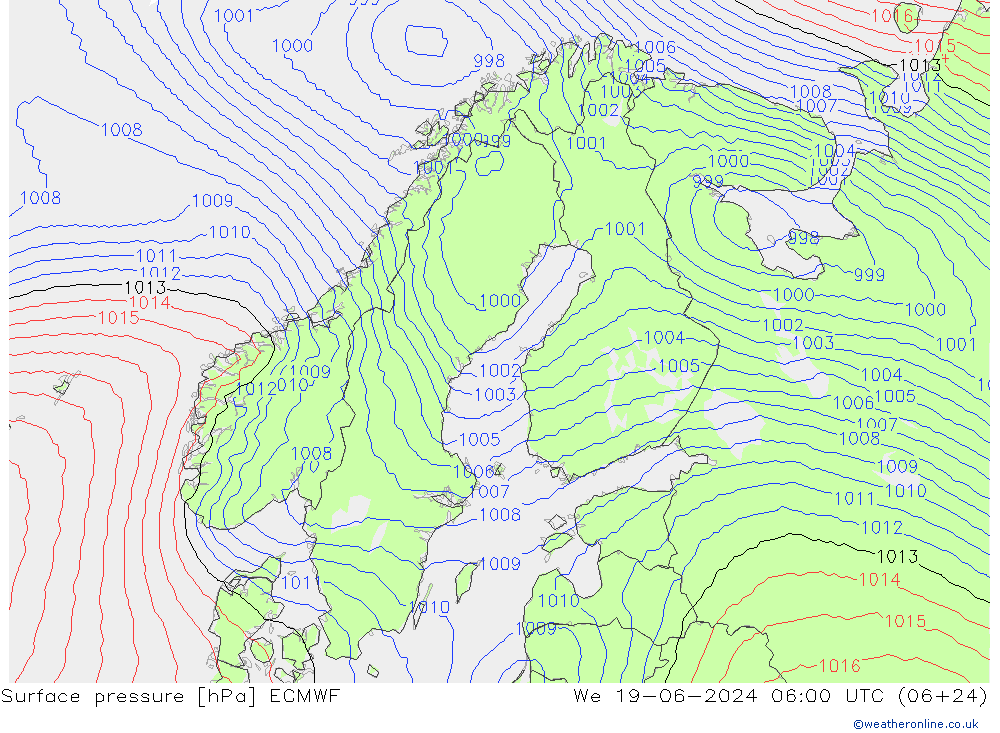 pressão do solo ECMWF Qua 19.06.2024 06 UTC