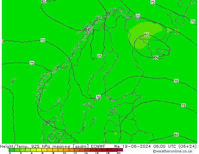 Géop./Temp. 925 hPa ECMWF mer 19.06.2024 06 UTC