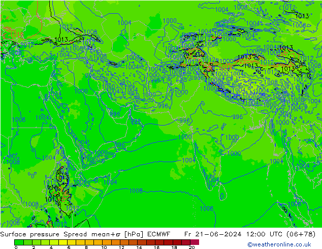 Surface pressure Spread ECMWF Fr 21.06.2024 12 UTC