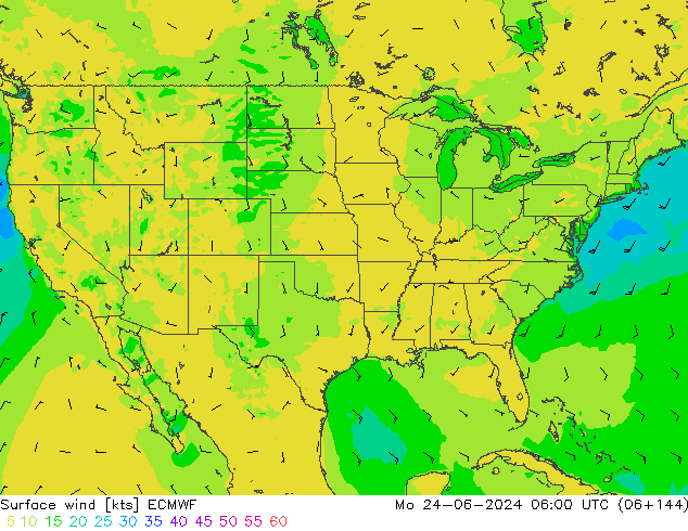 Surface wind ECMWF Mo 24.06.2024 06 UTC