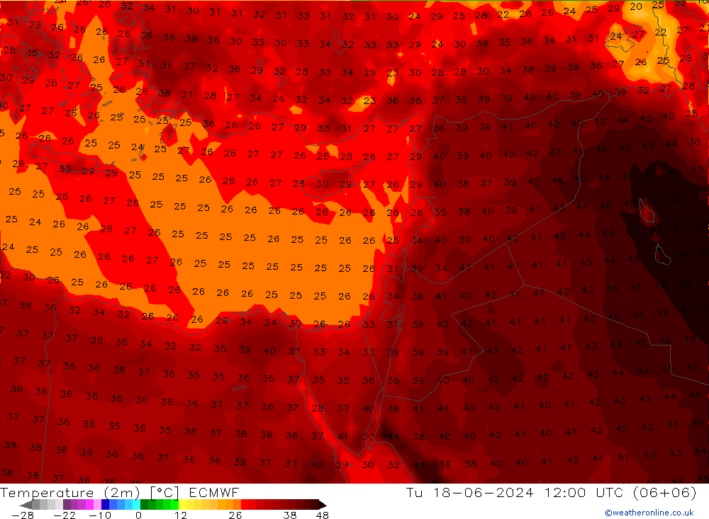 Temperatura (2m) ECMWF Ter 18.06.2024 12 UTC